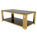 Ensemble 3 pièces table basse et tables d'appoint modernes Whisen avec plateau en verre trempé et base en métal asymétrique