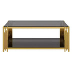 Ensemble 3 pièces table basse et tables d'appoint modernes Whisen avec plateau en verre trempé et base en métal asymétrique