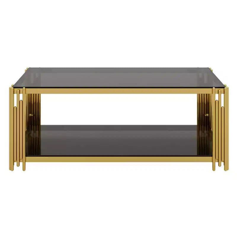 Ensemble 3 pièces table basse et tables d'appoint modernes Whisen avec plateau en verre trempé et base en métal asymétrique