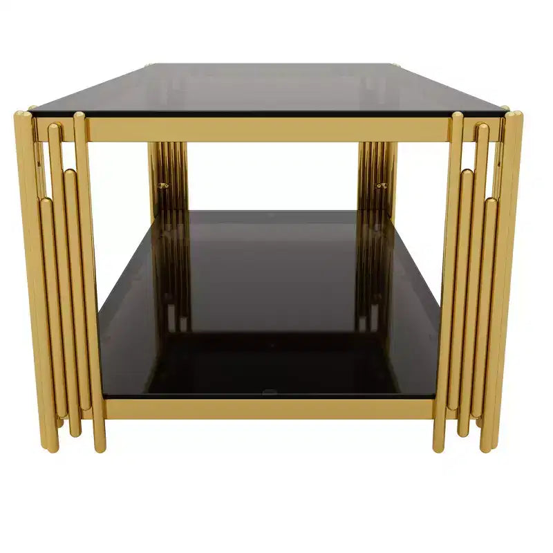 Ensemble 3 pièces table basse et tables d'appoint modernes Whisen avec plateau en verre trempé et base en métal asymétrique