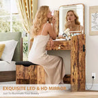 Coiffeuse avec miroir, petite table de maquillage avec tiroirs de rangement et tabouret, 3 modes d'éclairage, coiffeuse pour femmes et filles