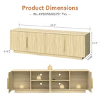 Meuble TV Zevemomo 67,7" à façade cannelée pour téléviseurs jusqu'à 75" avec bandeau LED 16 couleurs, 6 compartiments de rangement pour salon, Chêne naturel