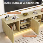 Meuble TV Zevemomo 67,7" à façade cannelée pour téléviseurs jusqu'à 75" avec bandeau LED 16 couleurs, 6 compartiments de rangement pour salon, Chêne naturel