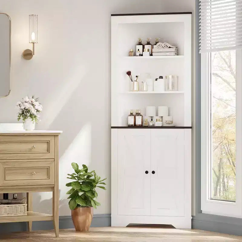 COZONY 68 Meuble d'angle de ferme avec porte et étagère réglable, Petit organisateur d'angle au sol