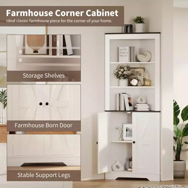 COZONY 68 Meuble d'angle de ferme avec porte et étagère réglable, Petit organisateur d'angle au sol