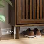 Meuble à chaussures FurnitureR en noyer de 60 cm, meuble de rangement d'entrée moderne avec 2 tiroirs basculants, design clôture, pour couloir et vestibule