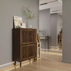 Meuble à chaussures FurnitureR en noyer de 60 cm, meuble de rangement d'entrée moderne avec 2 tiroirs basculants, design clôture, pour couloir et vestibule