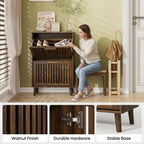 Meuble à chaussures FurnitureR en noyer de 60 cm, meuble de rangement d'entrée moderne avec 2 tiroirs basculants, design clôture, pour couloir et vestibule