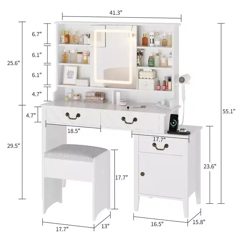 Coiffeuse avec miroir coulissant, Table de maquillage avec tabouret, Coiffeuse moderne extensible, pour Maison, Salon