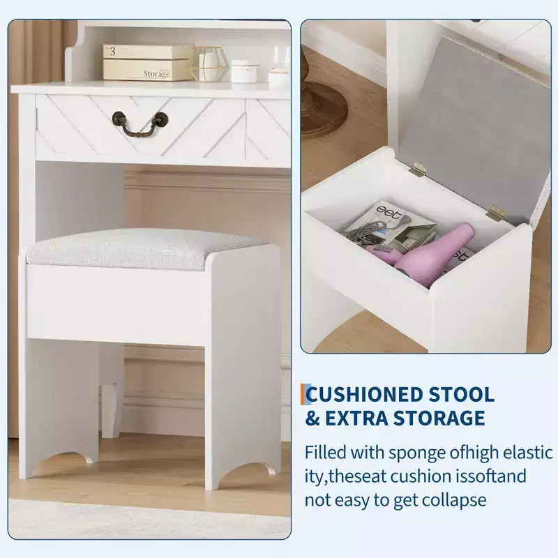 Coiffeuse avec miroir coulissant, Table de maquillage avec tabouret, Coiffeuse moderne extensible, pour Maison, Salon