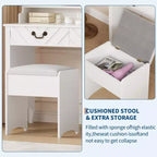Coiffeuse avec miroir coulissant, Table de maquillage avec tabouret, Coiffeuse moderne extensible, pour Maison, Salon