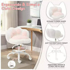 Chaise de vanité avec dossier patte de chat, petite chaise de bureau sans accoudoirs à roulettes, chaise d'ordinateur pivotante à 360° en tissu Teddy, hauteur réglable pour bureau à domicile