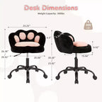 Chaise de vanité avec dossier patte de chat, petite chaise de bureau sans accoudoirs à roulettes, chaise d'ordinateur pivotante à 360° en tissu Teddy, hauteur réglable pour bureau à domicile