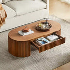 Table basse ovale à piédestal GDFStudio Manuel en bois moderne avec tiroir et relief fait main