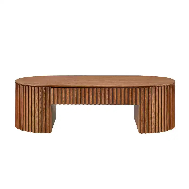 Table basse ovale à piédestal GDFStudio Manuel en bois moderne avec tiroir et relief fait main