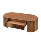 Table basse ovale à piédestal GDFStudio Manuel en bois moderne avec tiroir et relief fait main