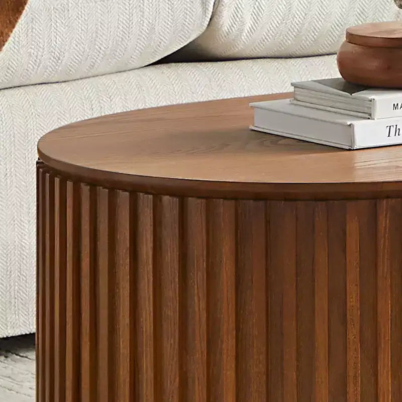 Table basse ovale à piédestal GDFStudio Manuel en bois moderne avec tiroir et relief fait main