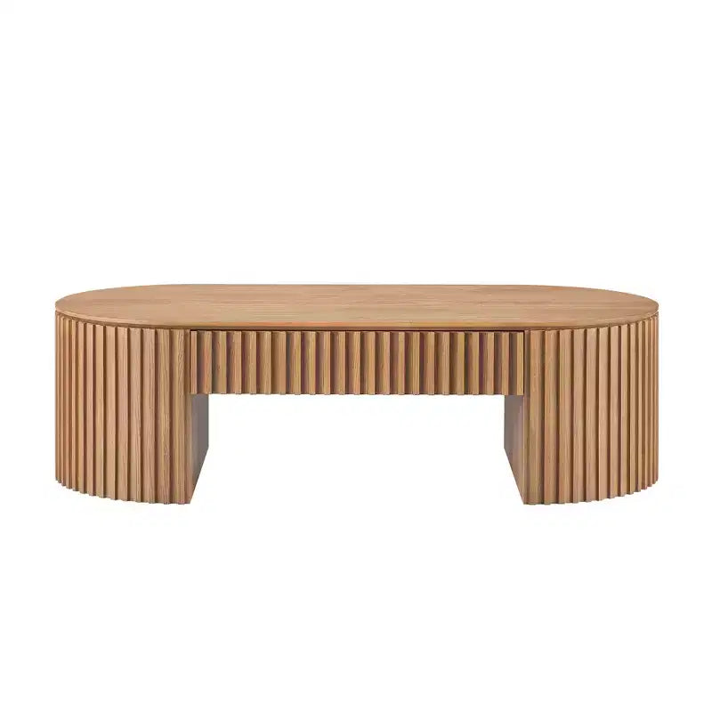 Table basse ovale à piédestal GDFStudio Manuel en bois moderne avec tiroir et relief fait main