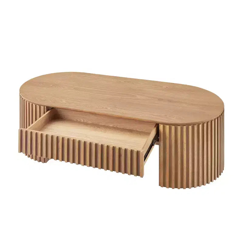 Table basse ovale à piédestal GDFStudio Manuel en bois moderne avec tiroir et relief fait main