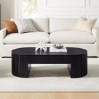 Table basse ovale à piédestal GDFStudio Manuel en bois moderne avec tiroir et relief fait main
