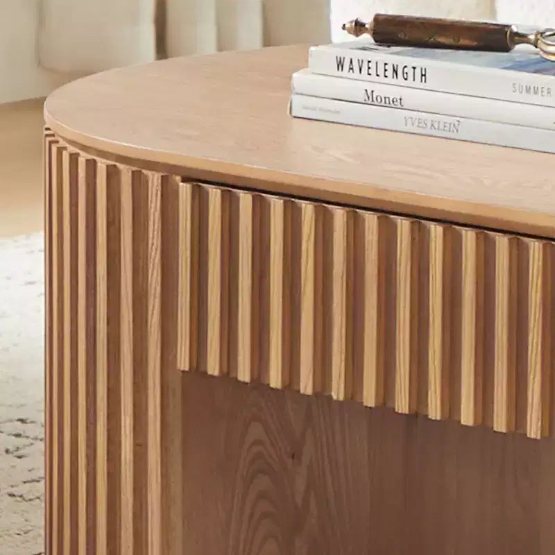 Table basse ovale à piédestal GDFStudio Manuel en bois moderne avec tiroir et relief fait main