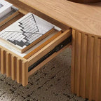Table basse ovale à piédestal GDFStudio Manuel en bois moderne avec tiroir et relief fait main