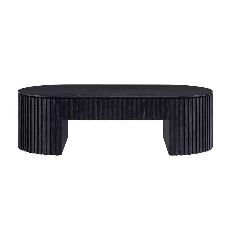 Table basse ovale à piédestal GDFStudio Manuel en bois moderne avec tiroir et relief fait main