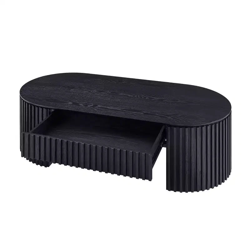 Table basse ovale à piédestal GDFStudio Manuel en bois moderne avec tiroir et relief fait main