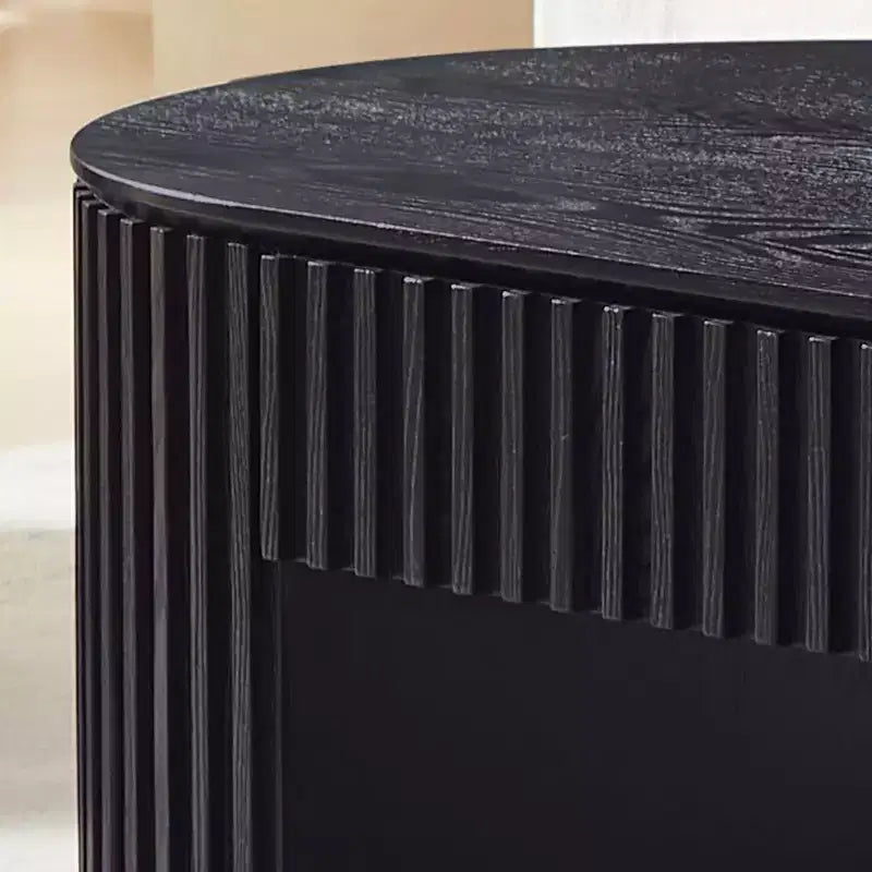 Table basse ovale à piédestal GDFStudio Manuel en bois moderne avec tiroir et relief fait main