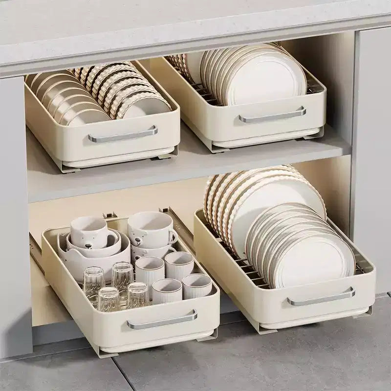 Égouttoir à vaisselle coulissant, organiseur en métal avec égouttoir et porte-couvercles de casseroles, rangement sous l'évier pour placards/garde-manger