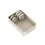 Slide-Out Dish Drying Rack, Metal Organizer with Drip Tray & Pan Lid Holder, Under Basin Plate Storage for Cupboard/Pantry