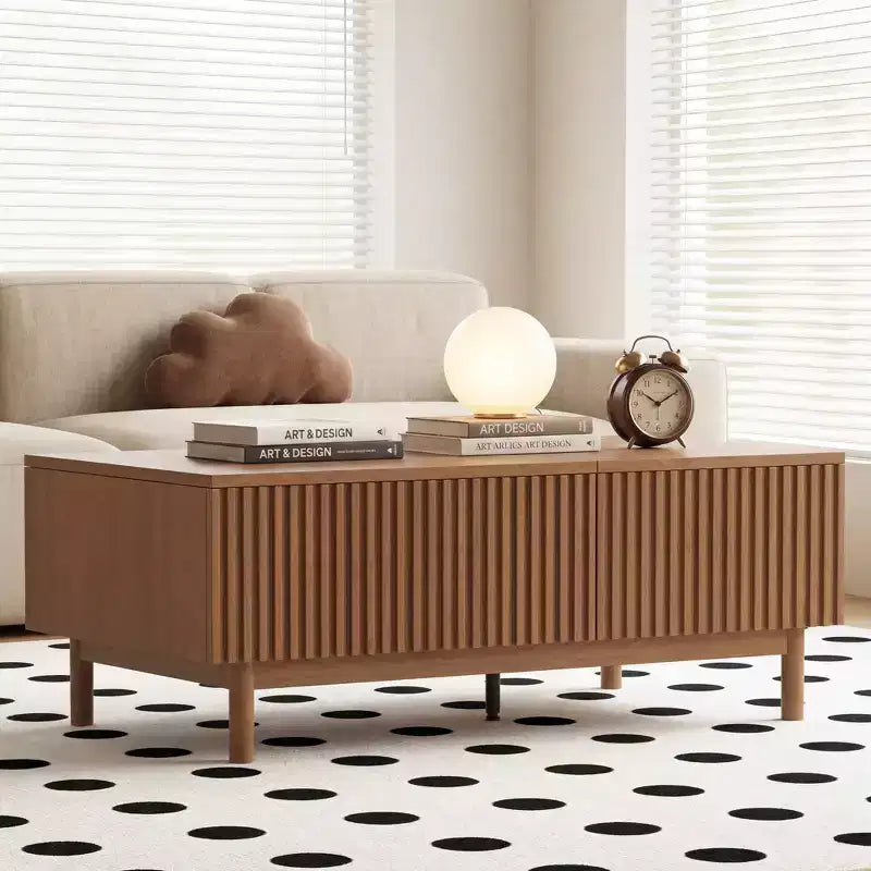 Table Basse Relevable Cannelée Moderne avec Rangement Caché et Tiroirs - Noyer Gaoyangjiaju