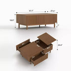 Table Basse Relevable Cannelée Moderne avec Rangement Caché et Tiroirs - Noyer Gaoyangjiaju