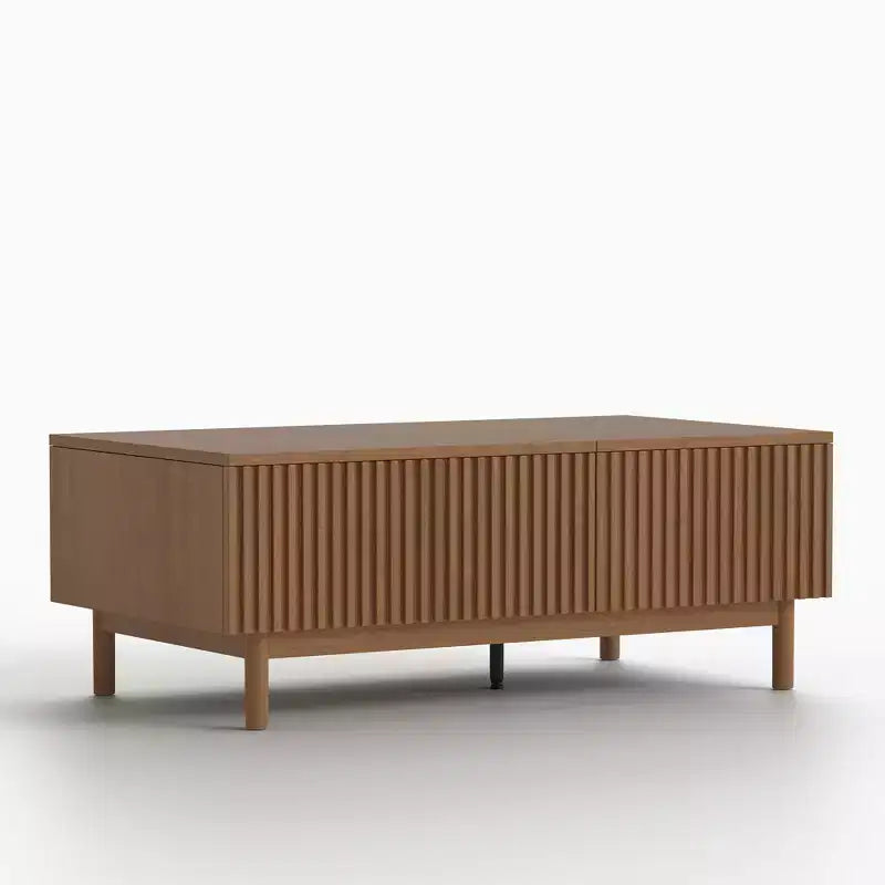 Table Basse Relevable Cannelée Moderne avec Rangement Caché et Tiroirs - Noyer Gaoyangjiaju