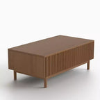 Table Basse Relevable Cannelée Moderne avec Rangement Caché et Tiroirs - Noyer Gaoyangjiaju