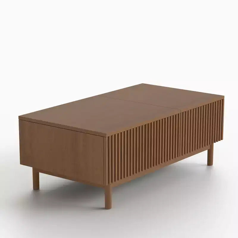 Table Basse Relevable Cannelée Moderne avec Rangement Caché et Tiroirs - Noyer Gaoyangjiaju