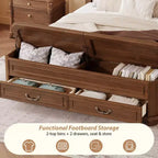 Lit queen size en pin style ferme GDFStudio Leonard avec banc de rangement et 2 grands tiroirs