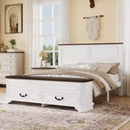Lit queen size en pin style ferme GDFStudio Leonard avec banc de rangement et 2 grands tiroirs
