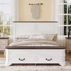 Lit queen size en pin style ferme GDFStudio Leonard avec banc de rangement et 2 grands tiroirs