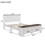 Lit queen size en pin style ferme GDFStudio Leonard avec banc de rangement et 2 grands tiroirs