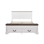 Lit queen size en pin style ferme GDFStudio Leonard avec banc de rangement et 2 grands tiroirs
