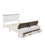 Lit queen size en pin style ferme GDFStudio Leonard avec banc de rangement et 2 grands tiroirs