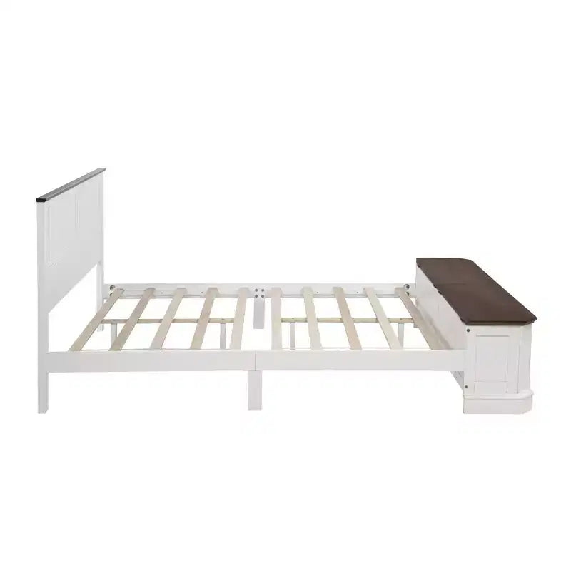 Lit queen size en pin style ferme GDFStudio Leonard avec banc de rangement et 2 grands tiroirs