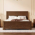 Lit queen size en pin style ferme GDFStudio Leonard avec banc de rangement et 2 grands tiroirs