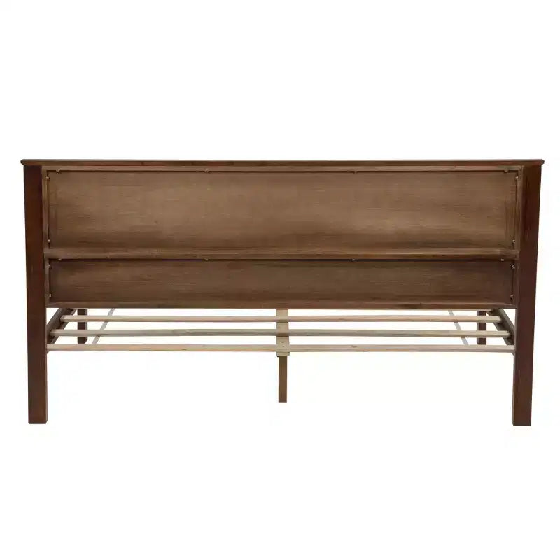 Lit queen size en pin style ferme GDFStudio Leonard avec banc de rangement et 2 grands tiroirs