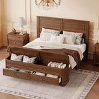 GDFStudio Leonard Farmhouse Style Pinewood Queen Size Bed with Storage Bench and 2 Large Drawers