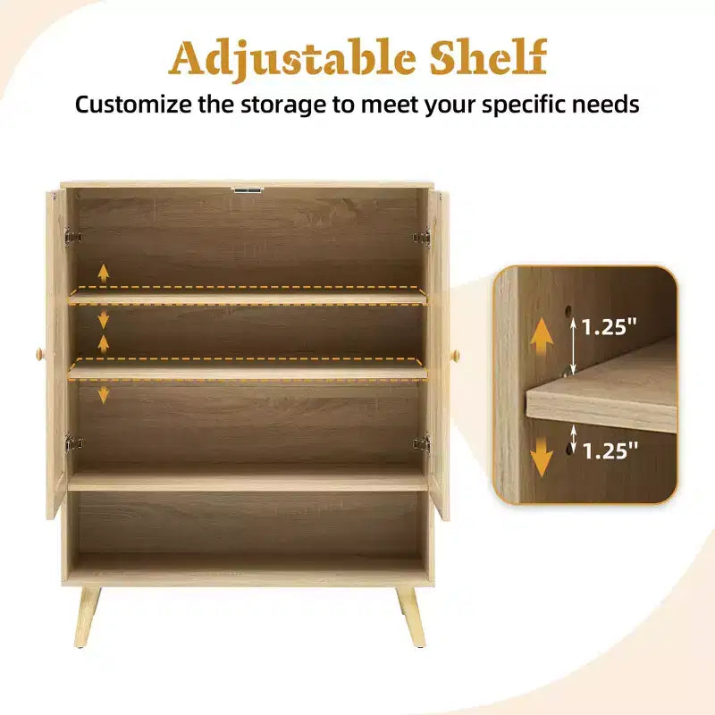 Meuble à chaussures en rotin naturel pour entrée, étagères réglables à 4 niveaux, buffet de rangement autoportant, peut contenir jusqu'à 20 paires, pour couloir, salon