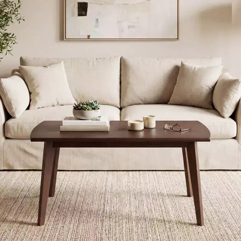 Table basse Costway de 34,5 po en bois massif avec pieds fuselés, table basse pour bureau à domicile
