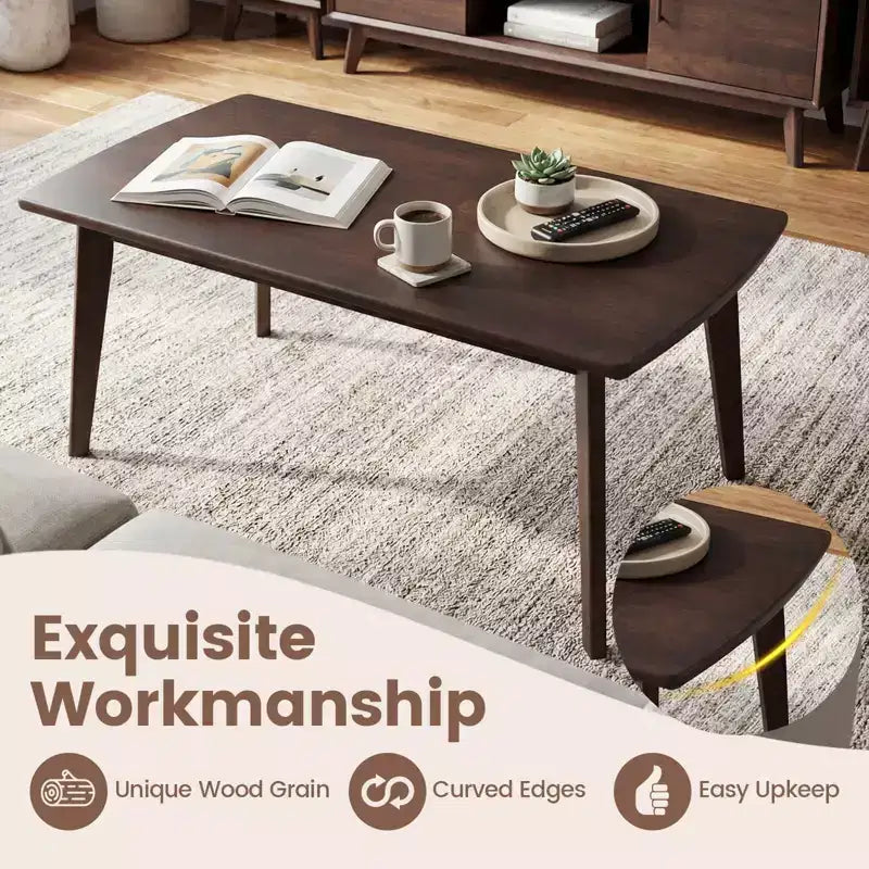 Table basse Costway de 34,5 po en bois massif avec pieds fuselés, table basse pour bureau à domicile