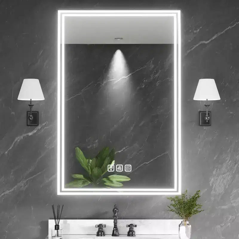 FAMYYT Armoire à pharmacie lumineuse en aluminium de 24 po L x 36 po H avec miroir, intensité variable, anti-buée, entièrement assemblée
